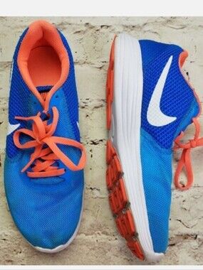 Nike Revolution 3 Neon Blue Coral Pink Running Shoes Active Athletic Sneaker 7.5